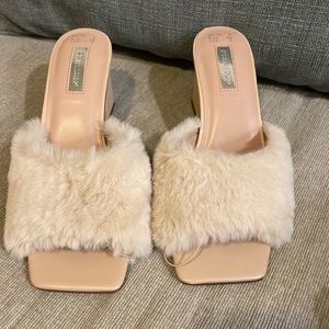 Primark Fur Block Heel Sandals NWT